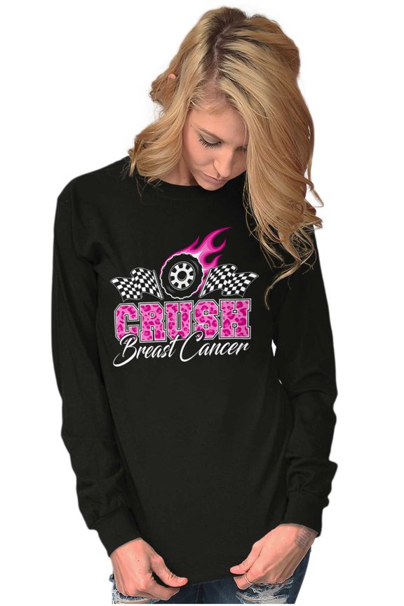 Crush Breast Cancer Flaming Tire Women's Long Sleeve T Shirt Brisco Brands X