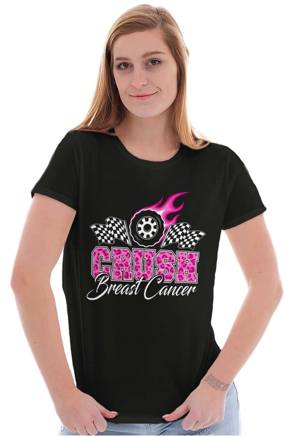 Crush Breast Cancer Flaming Tire Womens Slim Fit Graphic Tee Brisco Brands X