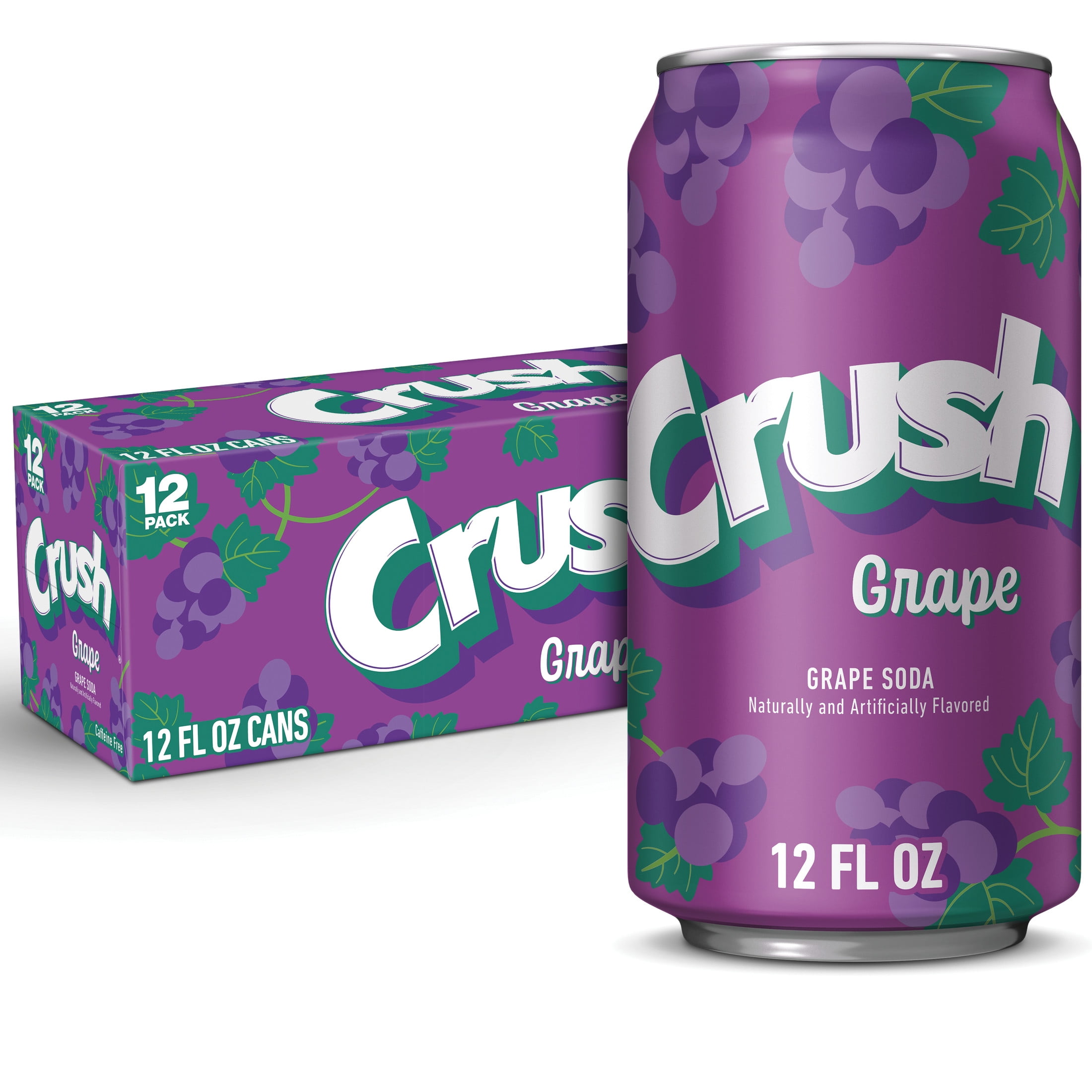 Crush Caffeine Free Grape Soda Pop, 12 fl oz, 12 Pack Cans