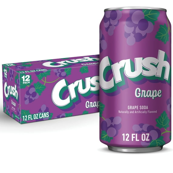 Crush Caffeine Free Grape Soda Pop, 12 fl oz, 12 Pack Cans
