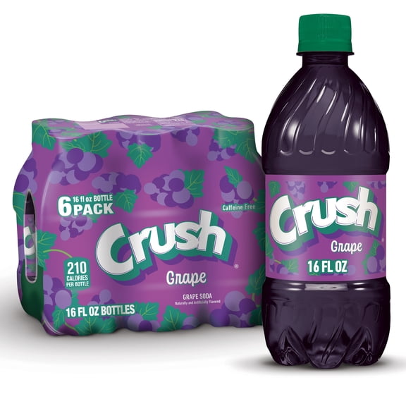 Crush Caffeine Free Grape Soda Pop, 16 fl oz, 6 Pack Bottles