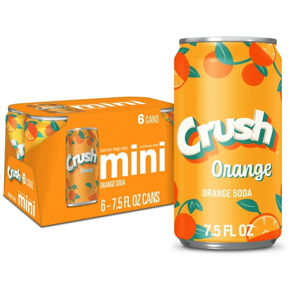 Crush Caffeine Free Orange Soda Pop, 7.5 fl oz, 6 Pack Cans