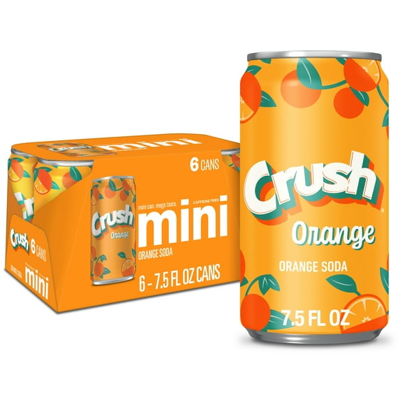 Crush Caffeine Free Orange Soda Pop, 7.5 fl oz, 6 Pack Cans