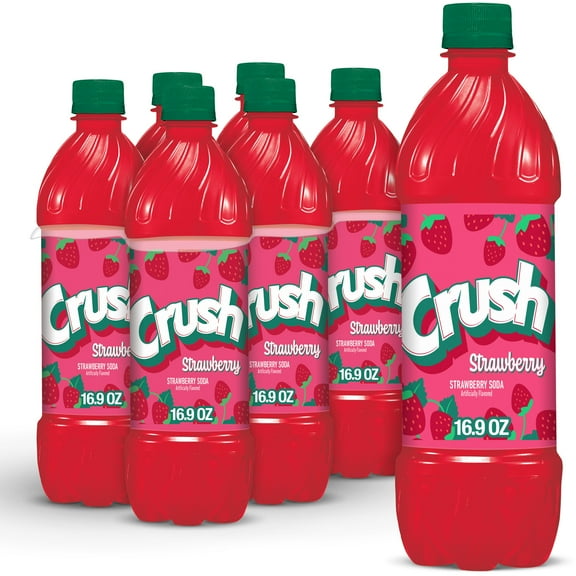 Crush Caffeine Free Strawberry Soda Pop, 16.9 fl oz, 6 Pack Bottles