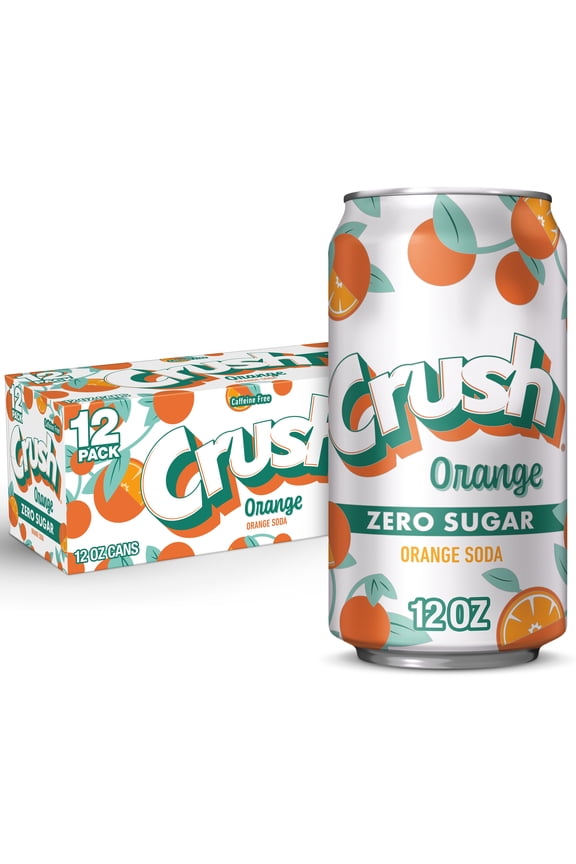 Crush Caffeine Free Zero Sugar Orange Soda Pop, 12 fl oz, 12 Pack Cans