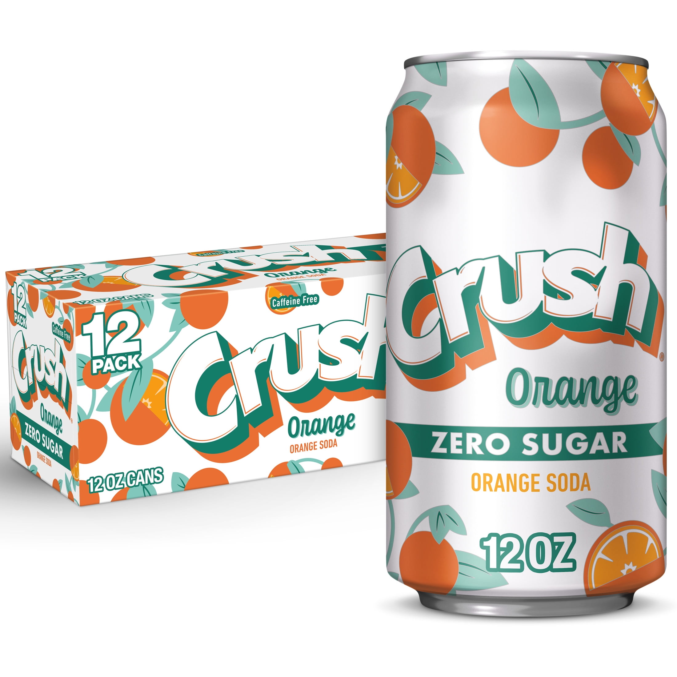 Crush Caffeine Free Zero Sugar Orange Soda Pop, 12 fl oz, 12 Pack Cans