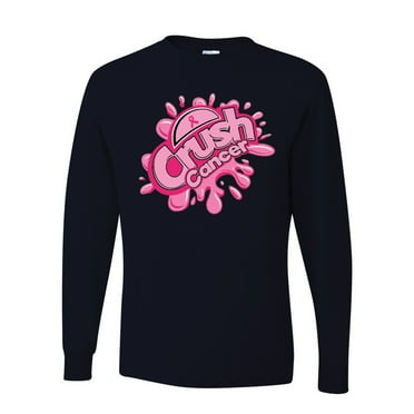 Crush Cancer Breast Cancer Awareness Mens Long Sleeves, Black, Small