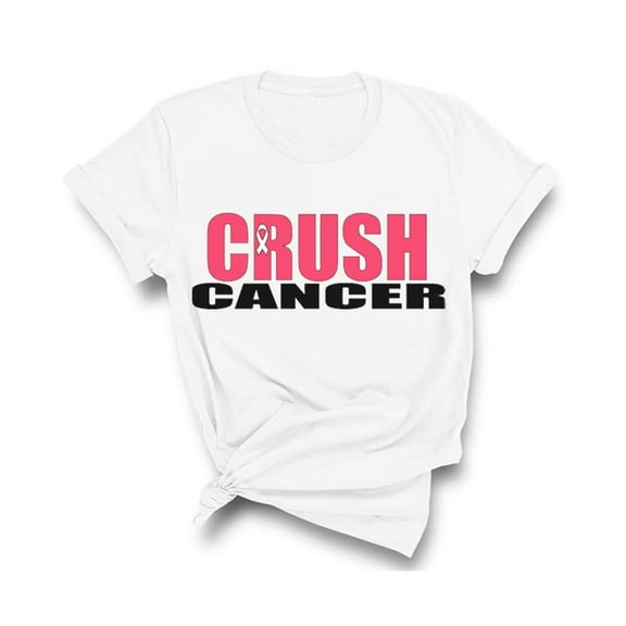 Crush Cancer Breast Cancer Awareness Month T-Shirt, Crewneck, White, XS