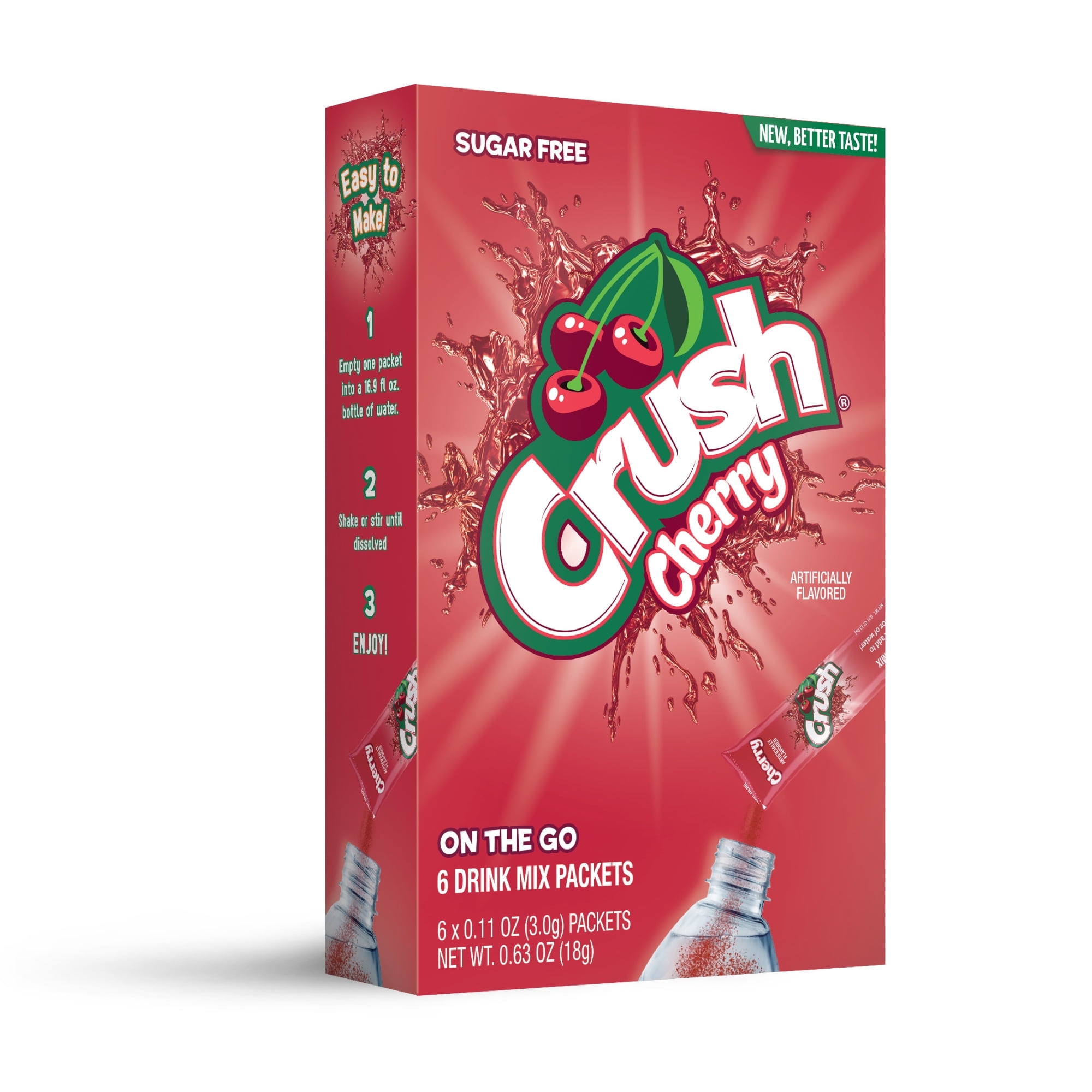 Crush Cherry Singles To Go Water Drink Mix Sugar Free Low Calorie Water
