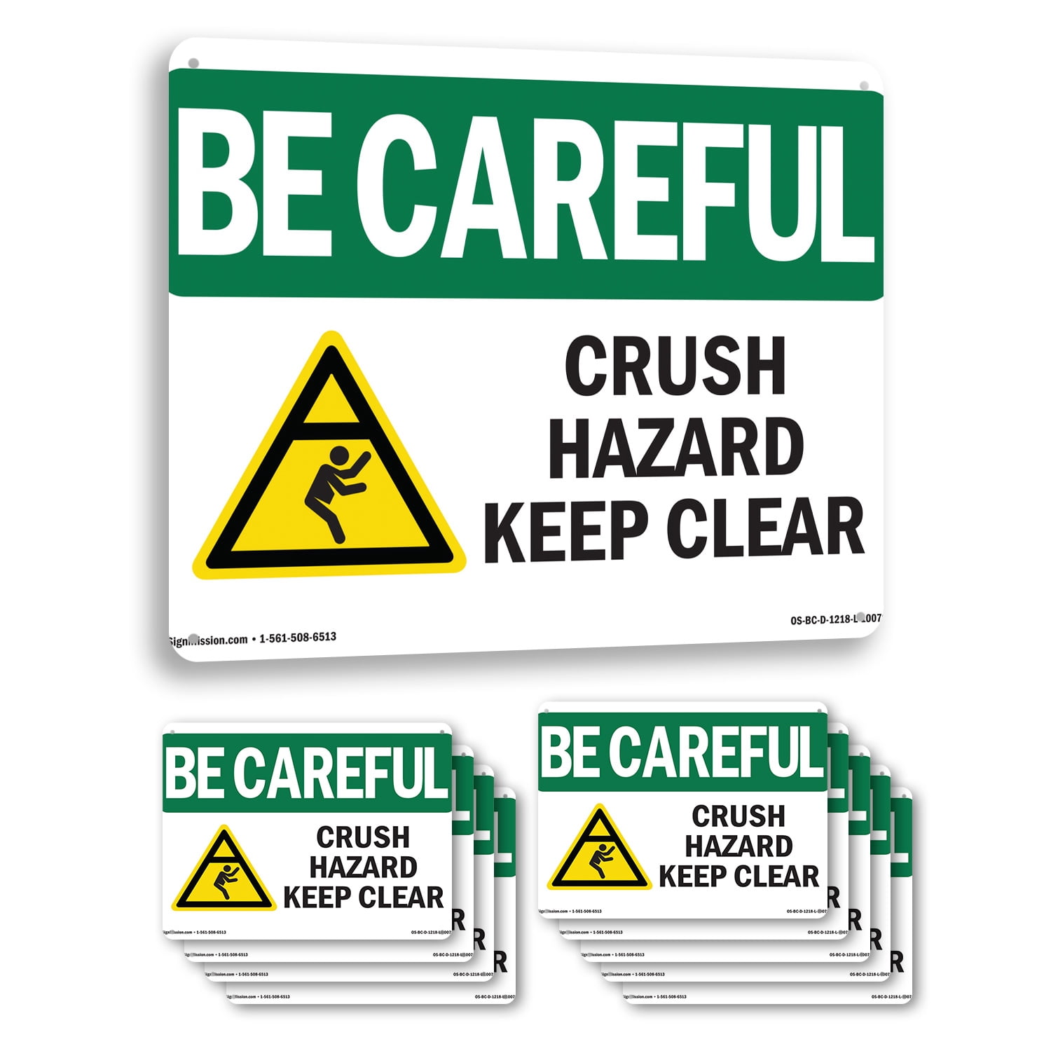 Crush Hazard Keep Clear With Symbol OSHA Be Careful Rigid Plastic Sign ...