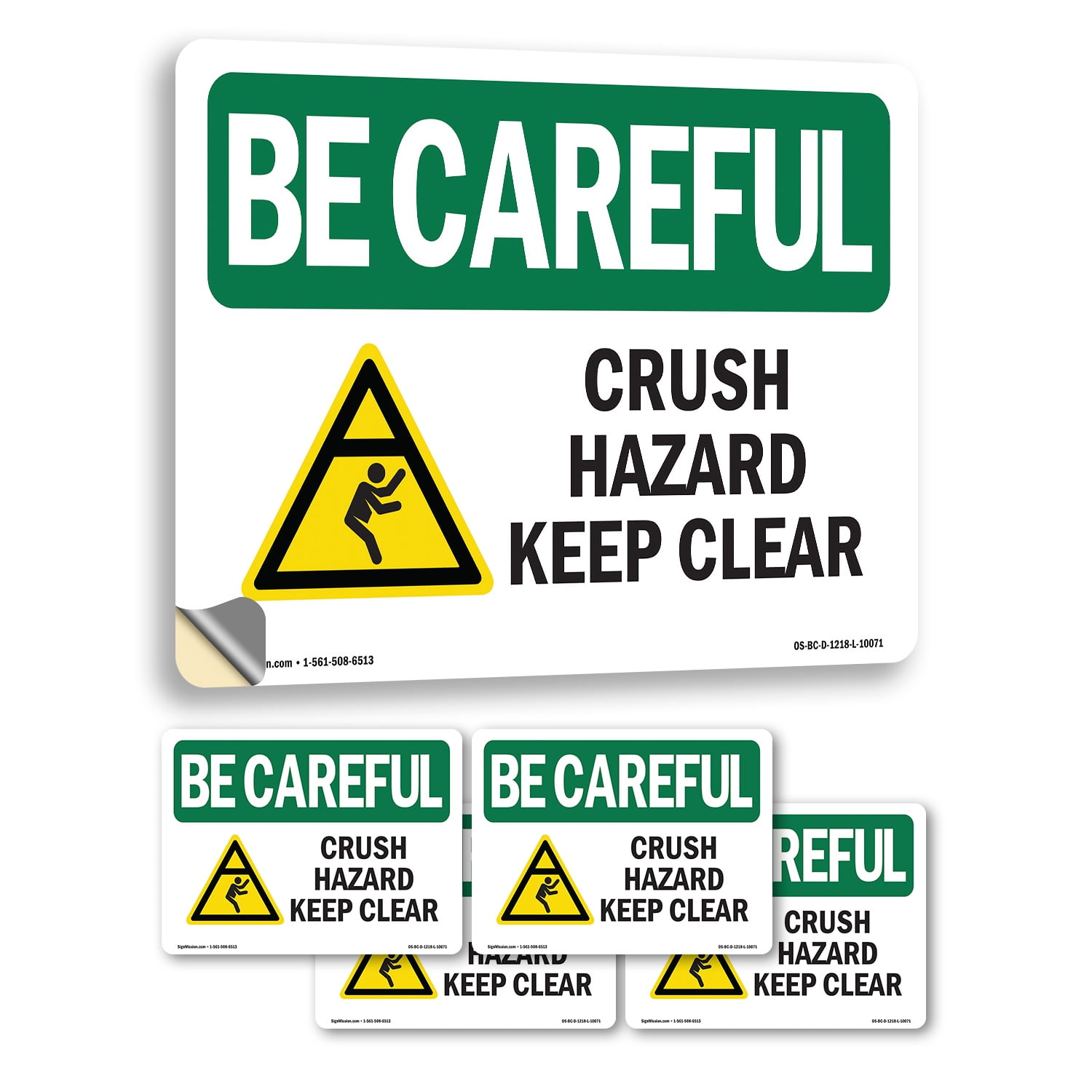 Crush Hazard Keep Clear With Symbol OSHA Be Careful Vinyl Decal Label ...