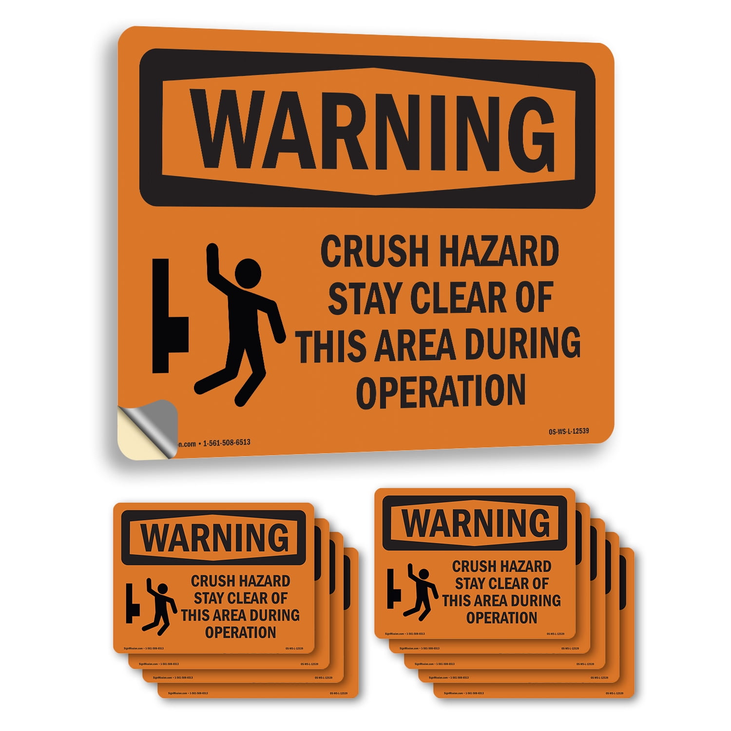 Crush Hazard Stay Clear OSHA WARNING Vinyl Decal Label 18 Inch x 12 ...