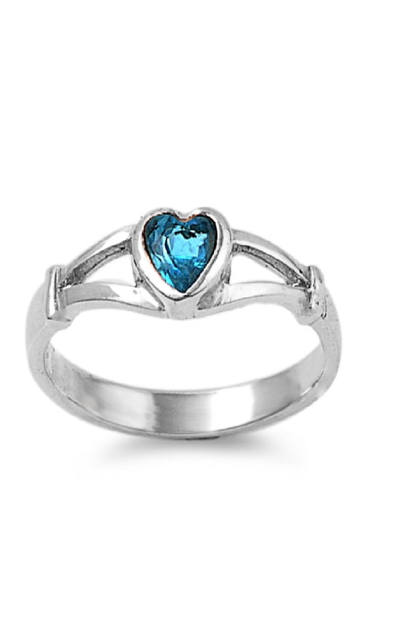 Crush Heart Simulated Aquamarine Cubic Zirconia Petite Rings Sterling Silver 925