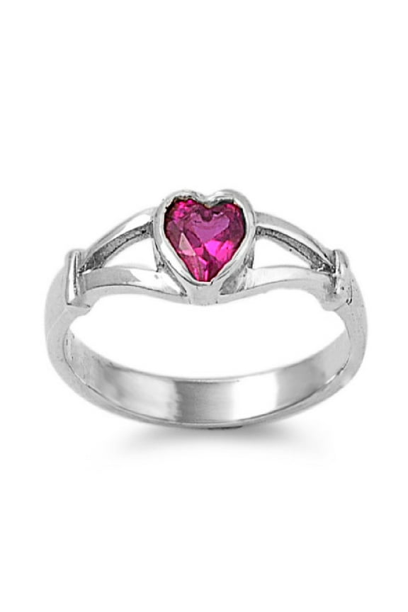 Crush Heart Simulated Ruby Cubic Zirconia Petite Rings Sterling Silver 925