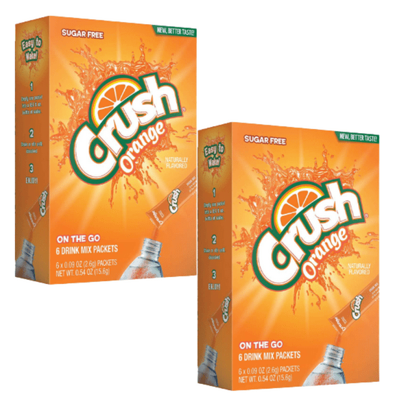 Crush- Orange Powder Drink Mix - Sugar-Free & Delicious Non-Carbonated Soft Drink - Pack of 2