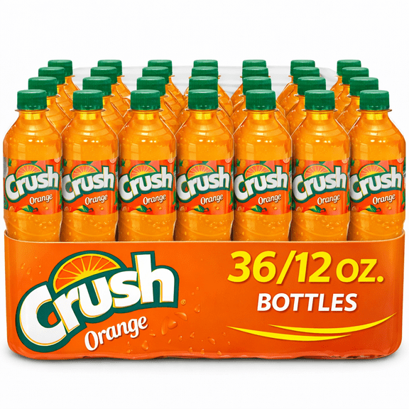 Crush Orange Soda Soft Drink, 36 Pack 12 oz Plastic Bottles Fruity Citrus Carbonated Beverage