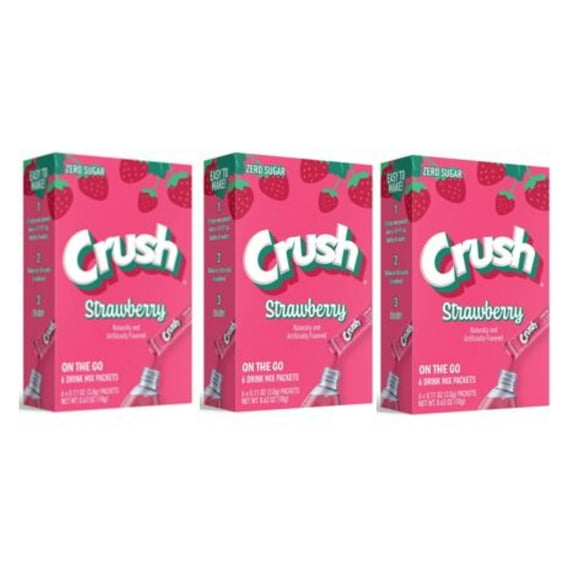 Crush Powder Drink Mix, Strawberry Singles to go, Pack of 3