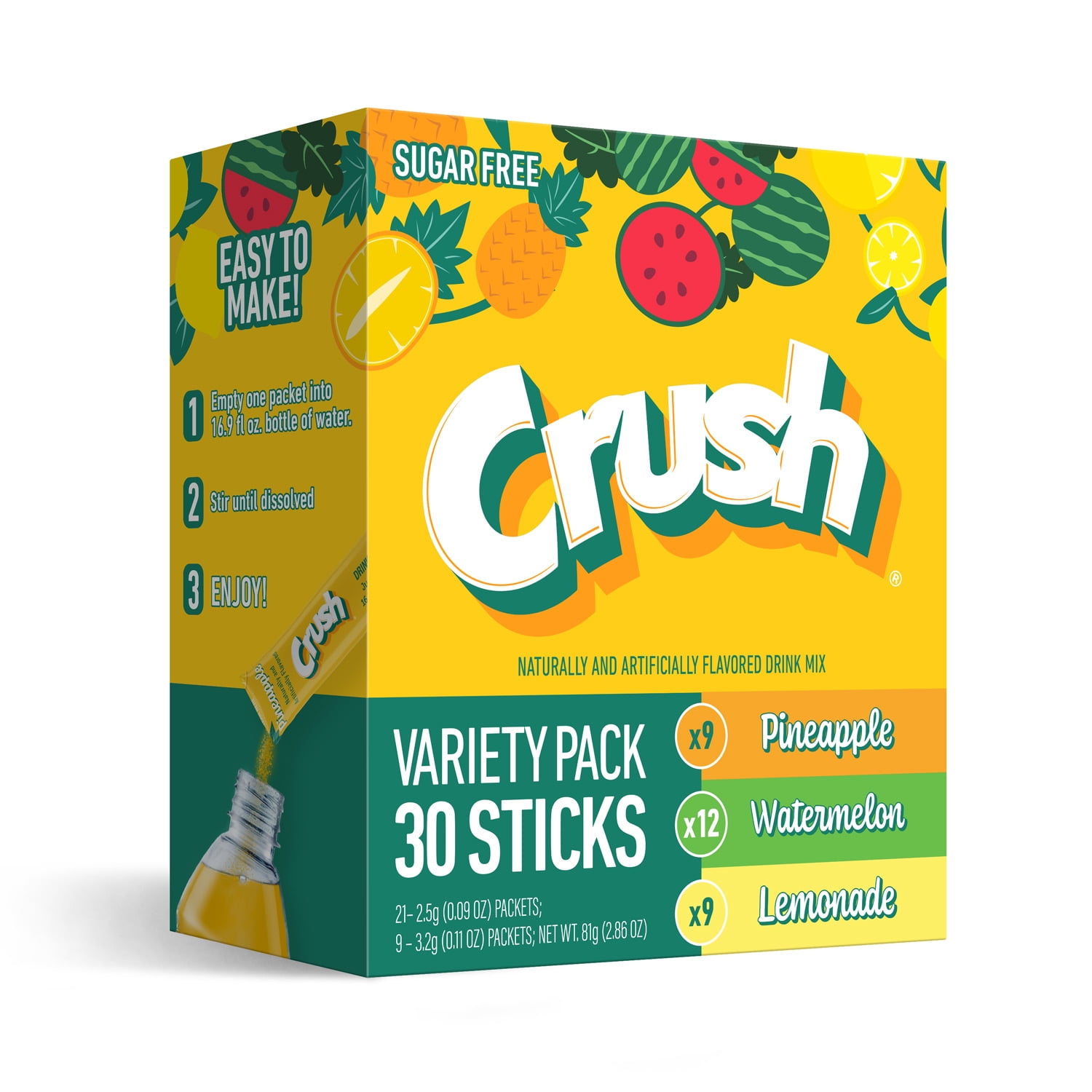 Crush Powdered Drink Mix Variety Pack, Lemonade, Watermelon & Pineapple
