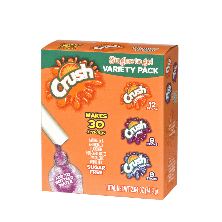 Crush Powdered Drink Mix Variety Pack, Orange, Grape,, 47 OFF