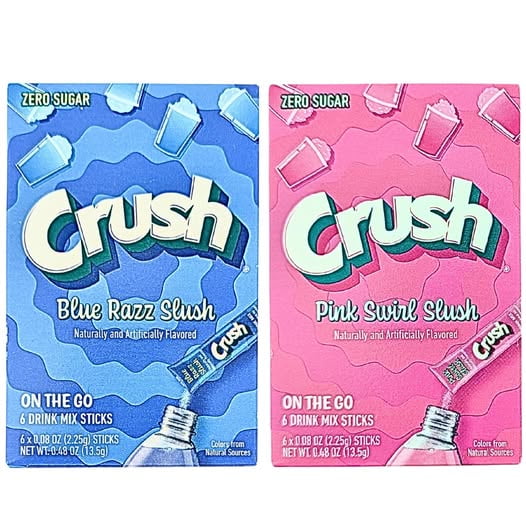 Crush Slush Powder Drink Mix Bundle- Blue Razz, Pink Swirl & Tropical, 20 Total Sticks