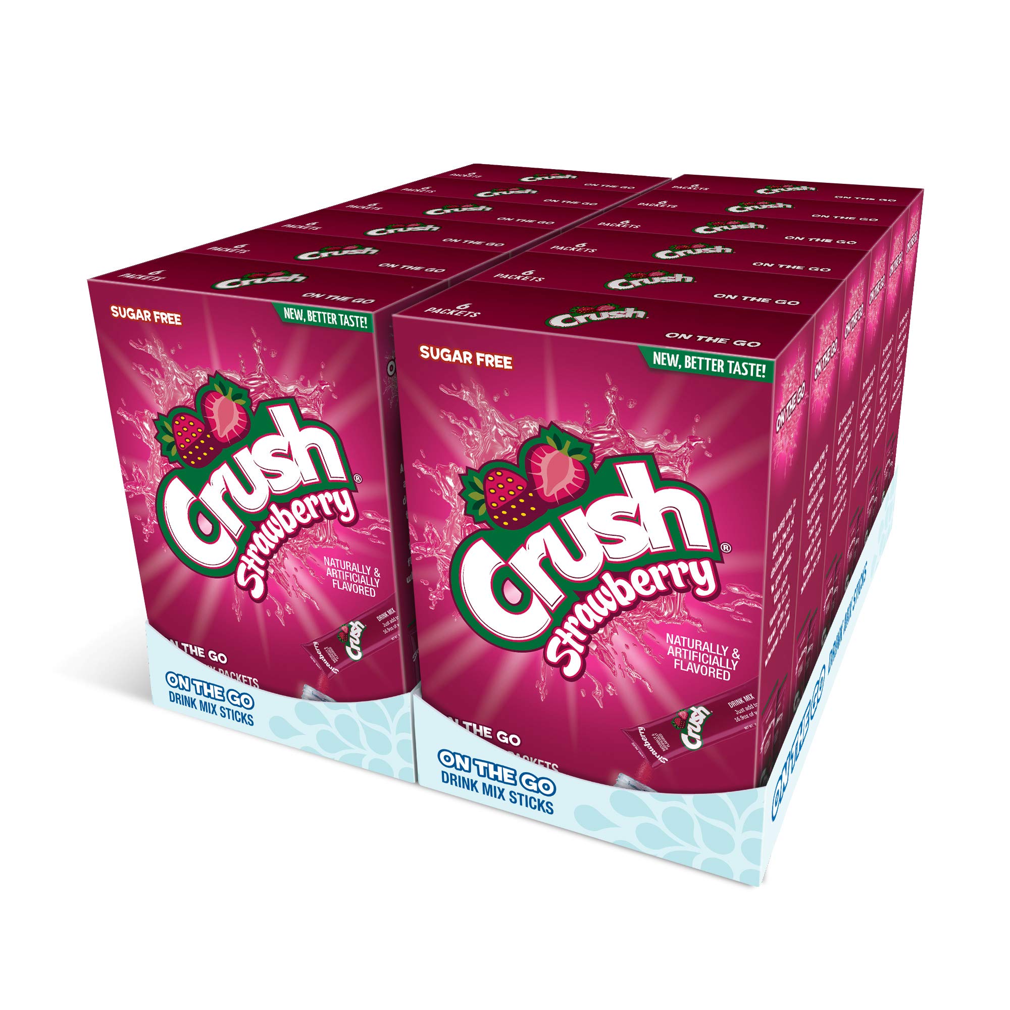 Crush, Strawberry Powder Drink Mix (12 boxes, 72 sticks) Sugar