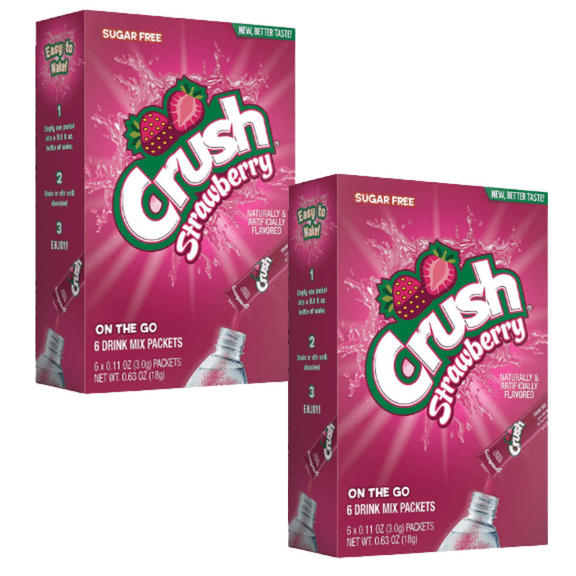 Crush- Strawberry Powder Drink Mix - Sugar-Free & Delicious Non-Carbonated Soft Drink - Pack of 2