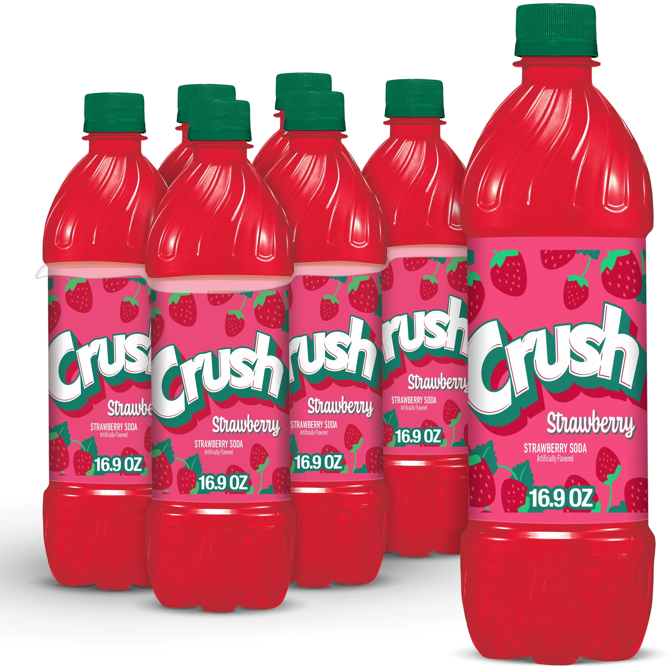 Crush Caffeine Free Strawberry Soda Pop, 16.9 fl oz, 6 Pack Bottles