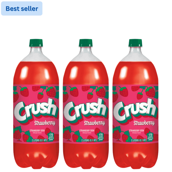 Crush Strawberry Soda, Bold Fruity Carbonated Soft Drink, 2 Liter Bottles, Pack of 3 Family Size