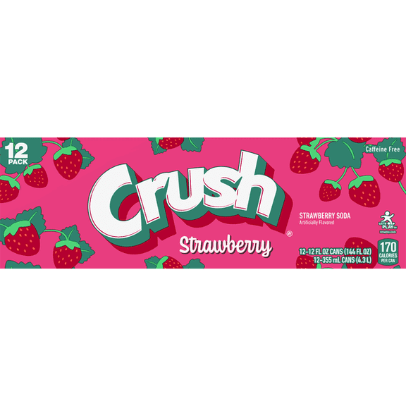 Crush Strawberry Soda, Caffeine-Free, 12 fl oz Cans, 12 Pack