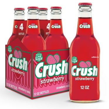 Crush Strawberry Soda Made with Sugar, 12 fl oz glass bottles, 4 pack