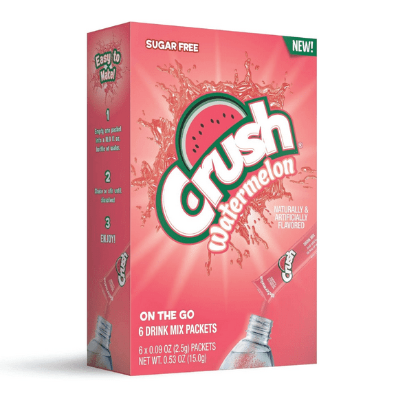 Crush Watermelon Flavor Drink Mix Singles To Go | 6 Sticks Per Pack | 12 Packs