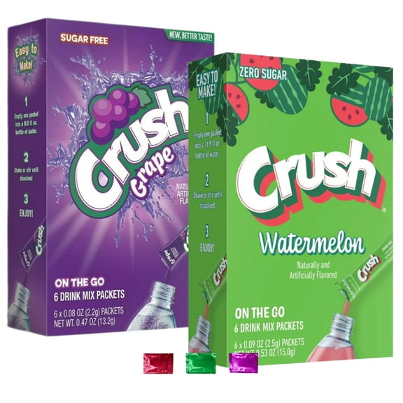 Crush Watermelon and Grape Drink Mix Singles, Zero Sugar Low Calorie Powdered Beverage for Water Bottles Tumblers ( 12 Total Servings 2 Boxes) with Snoep in Beperkte Oplage