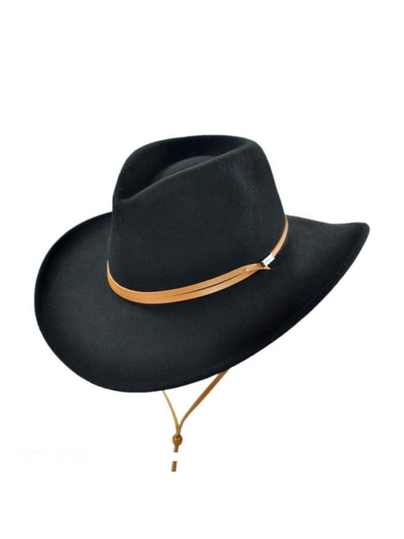 Crushable Wool Felt Chincord Outback Hat - L - Black