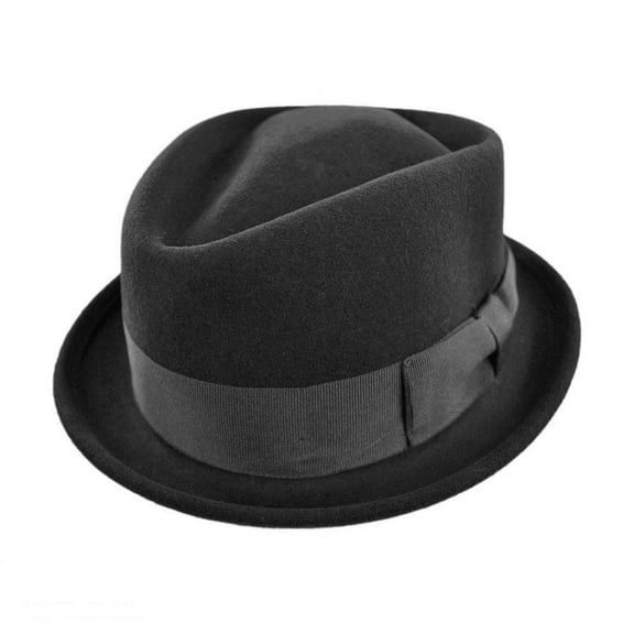 Crushable Wool Felt Diamond Crown Fedora Hat - M - Black