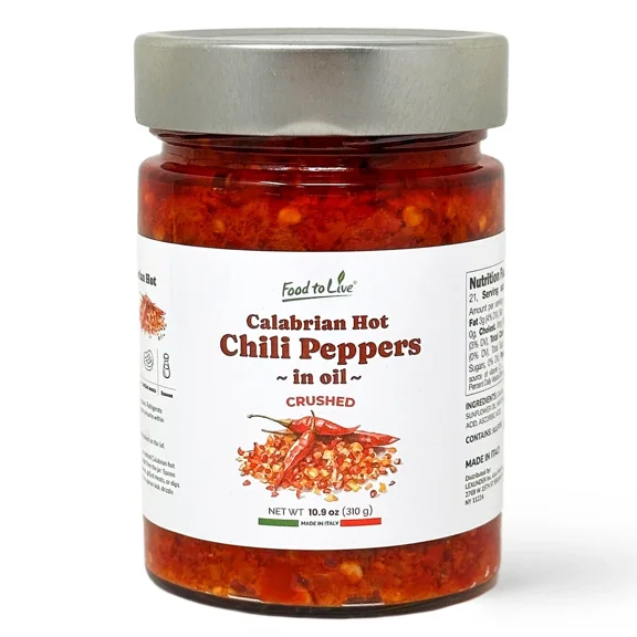 Crushed Calabrian Hot Chili Peppers in Oil, 310 gr – Chopped, Vegan (Pack of 1) - by Food To Live