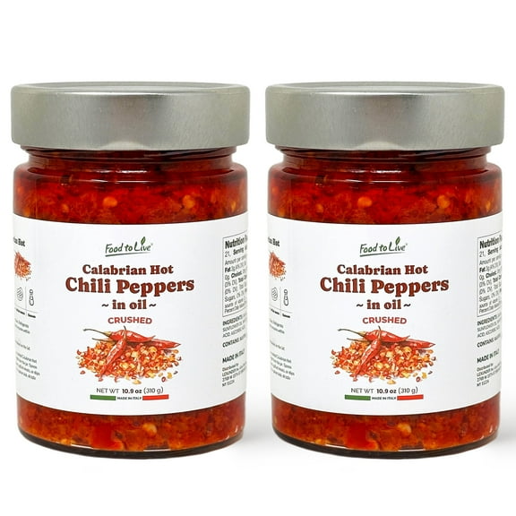 Crushed Calabrian Hot Chili Peppers in Oil, 310 gr Chopped, Vegan (Pack of 2) - by Food To Live