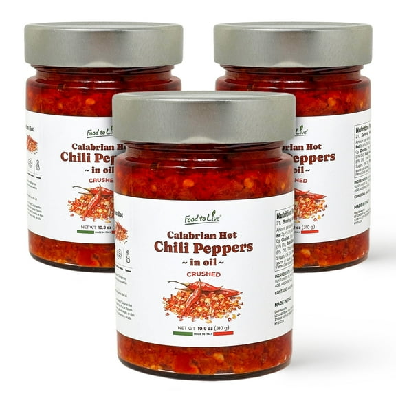 Crushed Calabrian Hot Chili Peppers in Oil, 310 gr Chopped, Vegan (Pack of 3) - by Food To Live