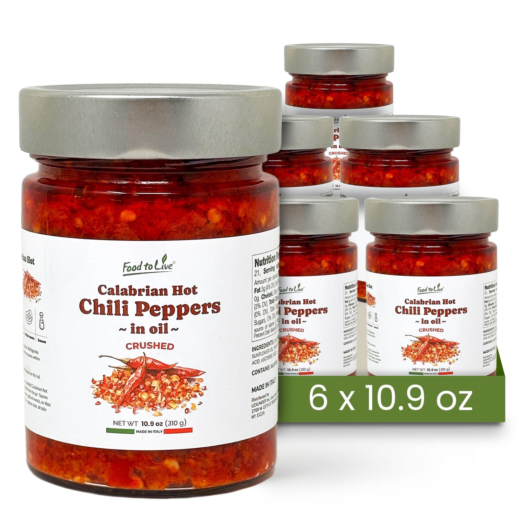 Crushed Calabrian Hot Chili Peppers in Oil, 310 gr – Chopped, Vegan (Pack of 6) - by Food To Live