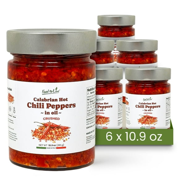 Crushed Calabrian Hot Chili Peppers in Oil, 310 gr Chopped, Vegan (Pack of 6) - by Food To Live