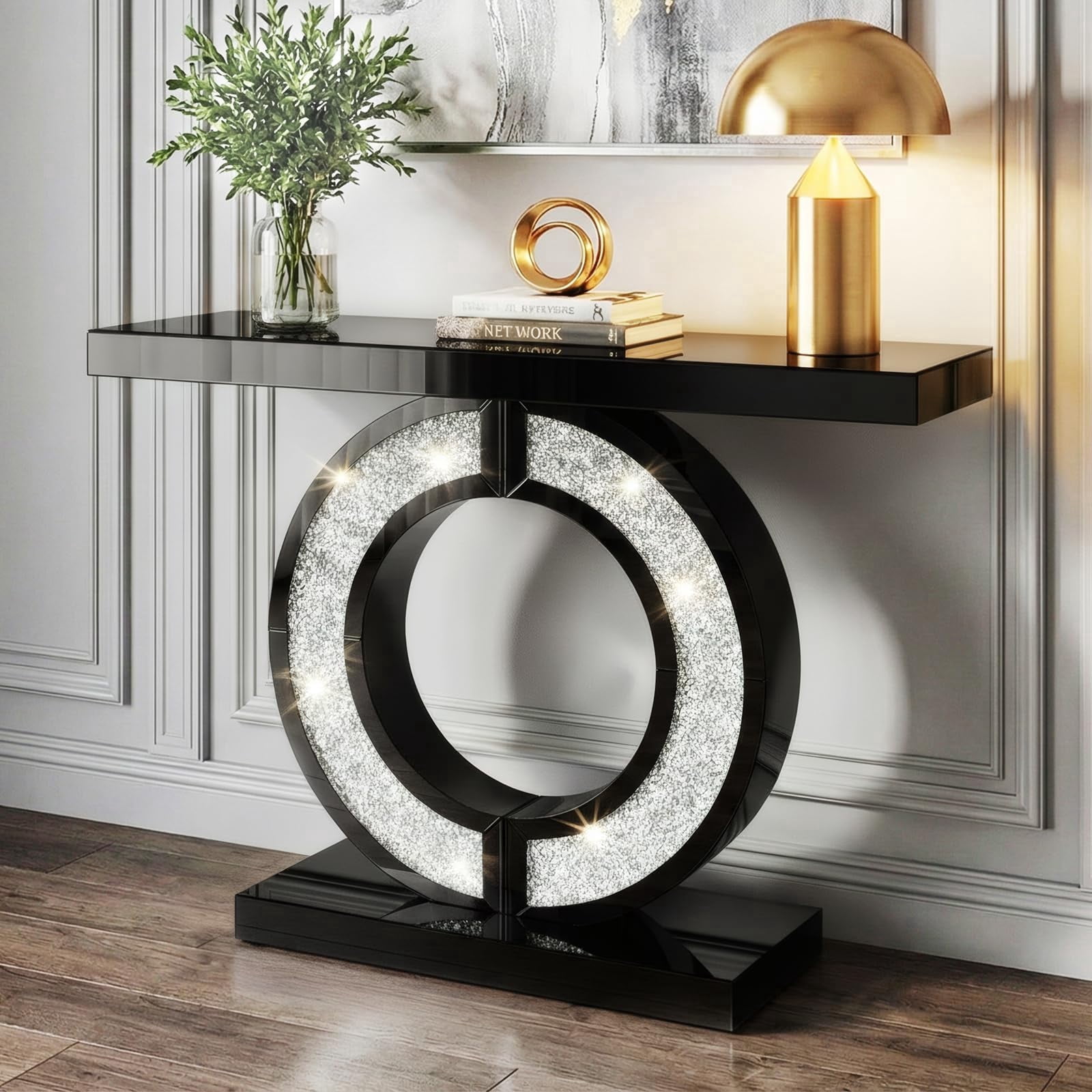 Crushed Diamond Console Table, Mirrored Sparkling Table for Foyer, 5mm ...