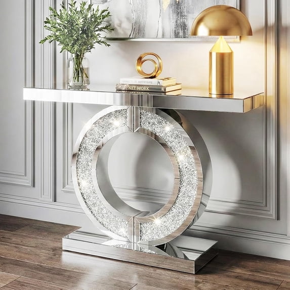 Crushed Diamond Console Table, Silver Mirrored Sparkling Table for ...
