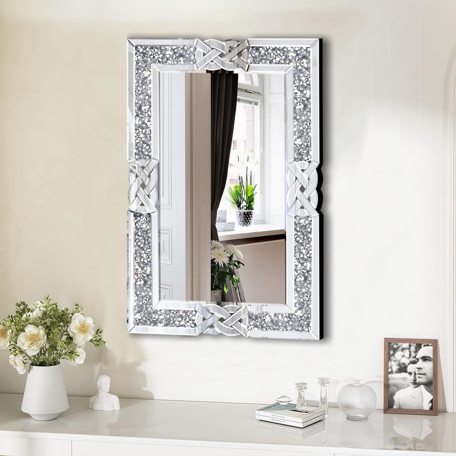 Crushed Diamond Decorative Wall Mirrors, 24x36 Inch Rectangle Living ...