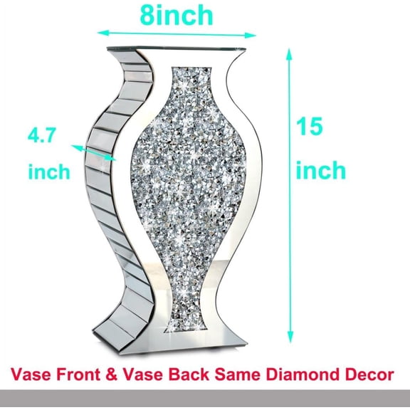 Crushed Diamond Mirror Vase Silver Glass Decorative Flower Pot for Home Living Room Wedding Party Display Cannot Hold Water