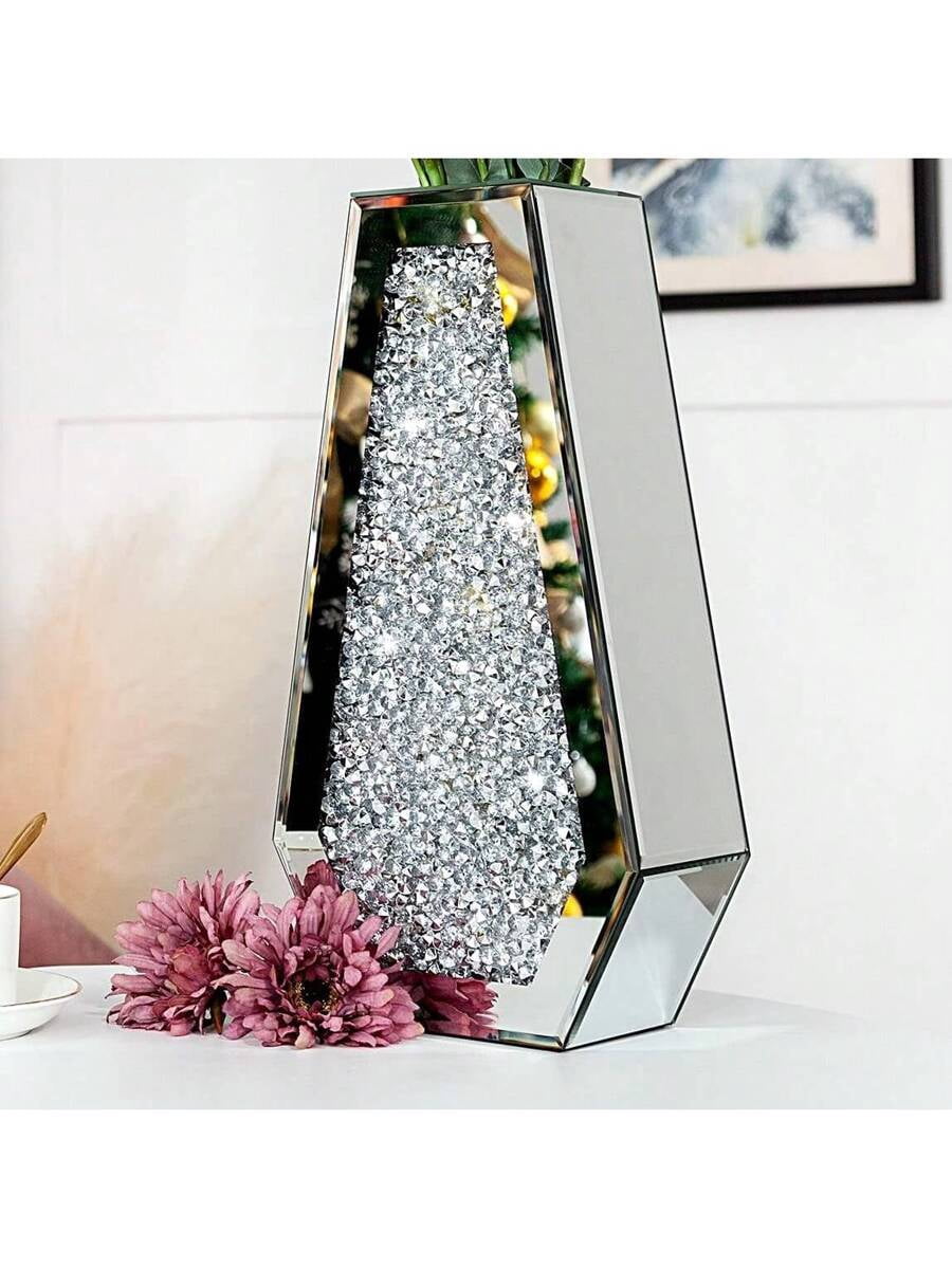 Crushed Diamond Mirrored Flower Vase Large Glass Vase Modern Crystal ...