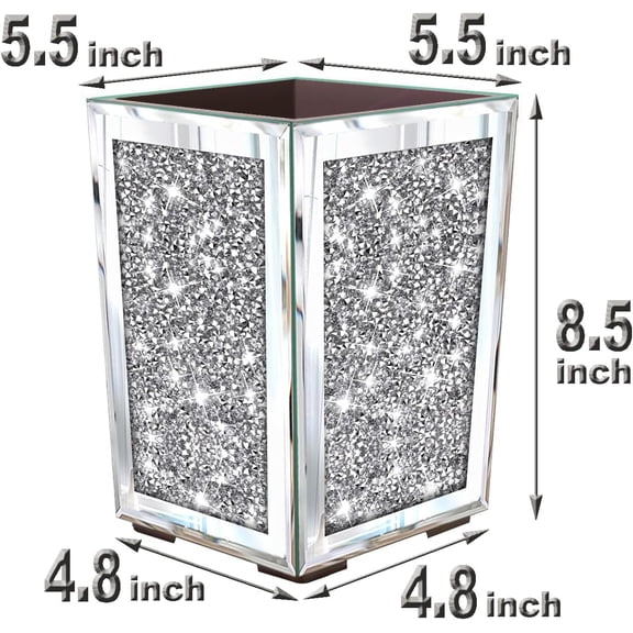 Crushed Diamond Mirrored Planter, Crystal Silver Glass Decorative Mirror Luxury Flower Pot with Drainage Hole and Tray for All House Plants, Succulents, Flowers, and Cactus.$$Garden & Patio