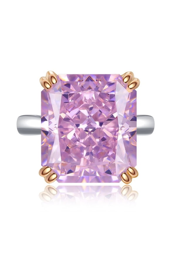 Crushed Ice Pink Engagement Ring 14*16MM Radiant Cut 925 Sterling Silver Solitaire Ring CZ Simulated Diamond Anniversary Rings for Women Wife