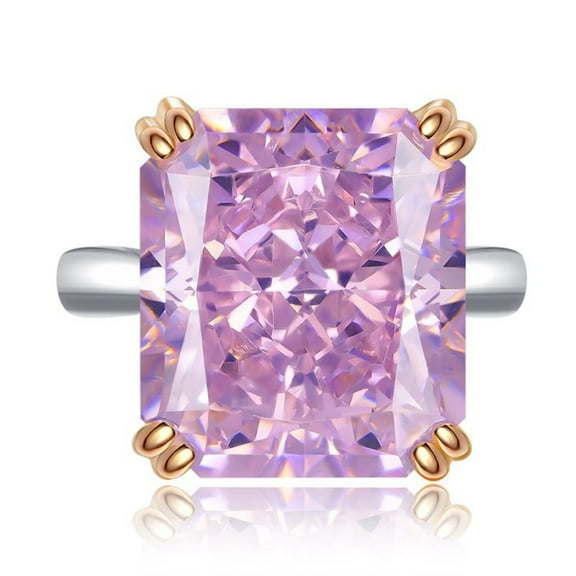 Crushed Ice Pink Engagement Ring 14*16MM Radiant Cut 925 Sterling Silver Solitaire Ring CZ Simulated Diamond Anniversary Rings for Women Wife