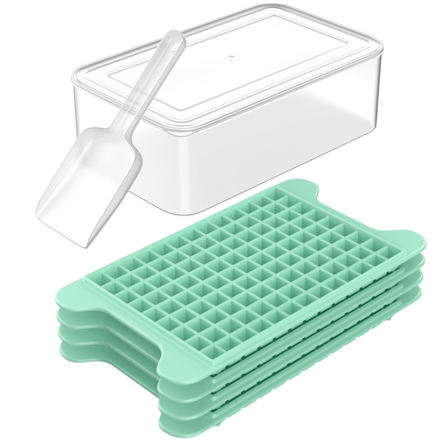Crushed Ice Tray for Freezer with Storage Box, 468PCS Small Ice Cubes, Mini Pellet Ice Maker for Beverages Water Bottles, Easy Clean & Stackable, Green