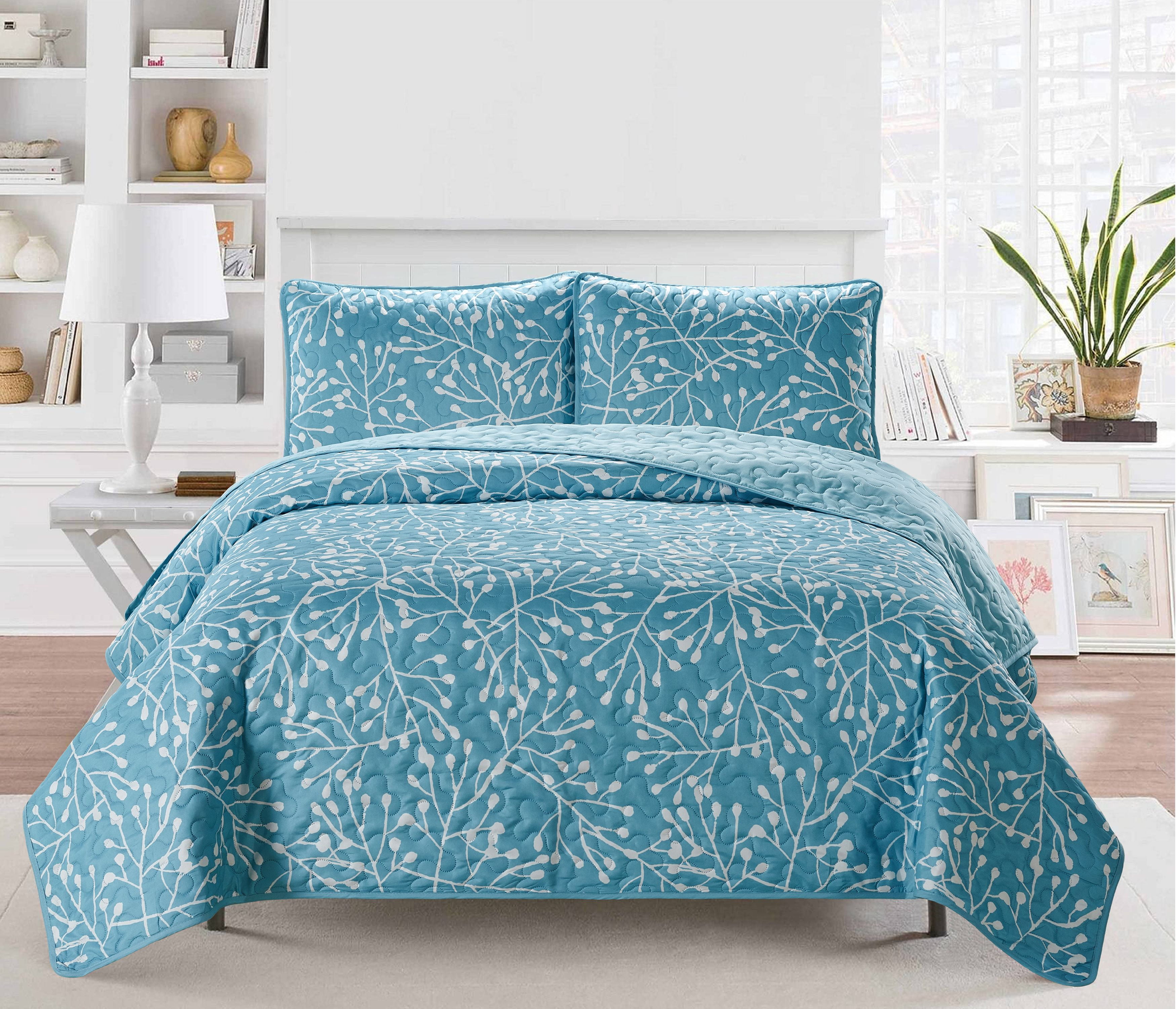 Crushed Microfiber Branches 2-piece Quilt Set Aqua Twin