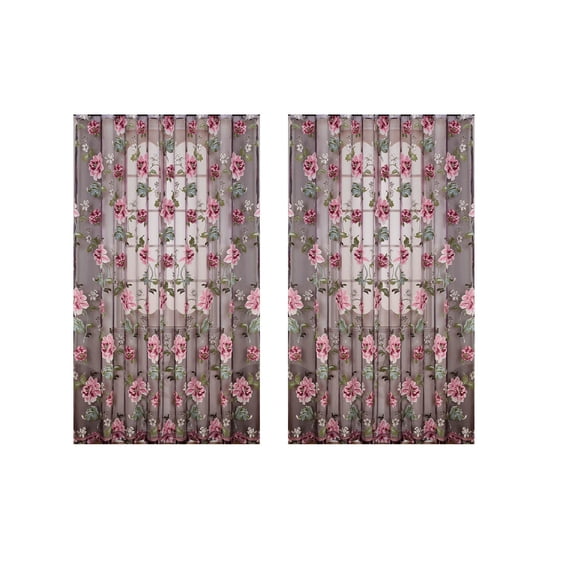Crushed Sheer Curtains 78.74 inch Length 2 Panels Set, Sheer Floral Curtains Printed Drapes on Sheers for Living Room, Rod Pocket Light Filtering Window Sheers